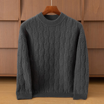 Autumn and Winter Cashmere Casual Versatile Loose Men's Solid Color Cable Knit Round Neck Pullover Wool Sweater