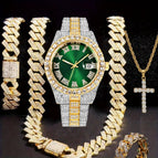 Gold and green gold (watch + bracelet + necklace + cross necklace + ring)