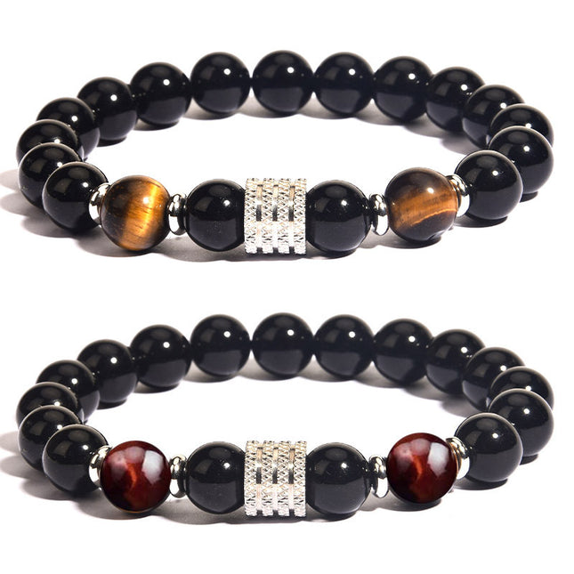 Foreign Trade Jewelry European and American Men's Beaded Bracelets Trendyy Stainless Steel t Tiger Eye Black Bright Stone Men's Bracelet Jewelry