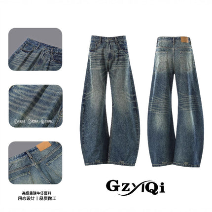 American Retro Nostalgic Straight-Leg Jeans for Men and Women, New Summer Loose Slimming Drape Floor-Length Wide-Leg Pants