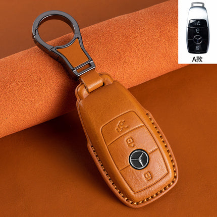 Suitable for Mercedes-Benz GLEGLAC200L c260L E300L first layer vegetable tanned leather leather key cover E-class S-class c