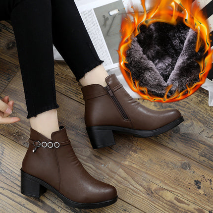 Middle Heel Winter fleece-lined Warm Cotton Shoes Middle-aged and Elderly Mother Shoes Short Boots Middle-aged Women's Shoes Autumn and Winter Winter Shoes Non-slip Leather Shoes