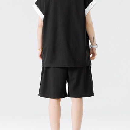 Set of Ice Silk Short-Sleeved T-Shirts and Shorts, Two-Piece Set for Teenagers, Trendy Men's Clothing, Boys' Casual Suits