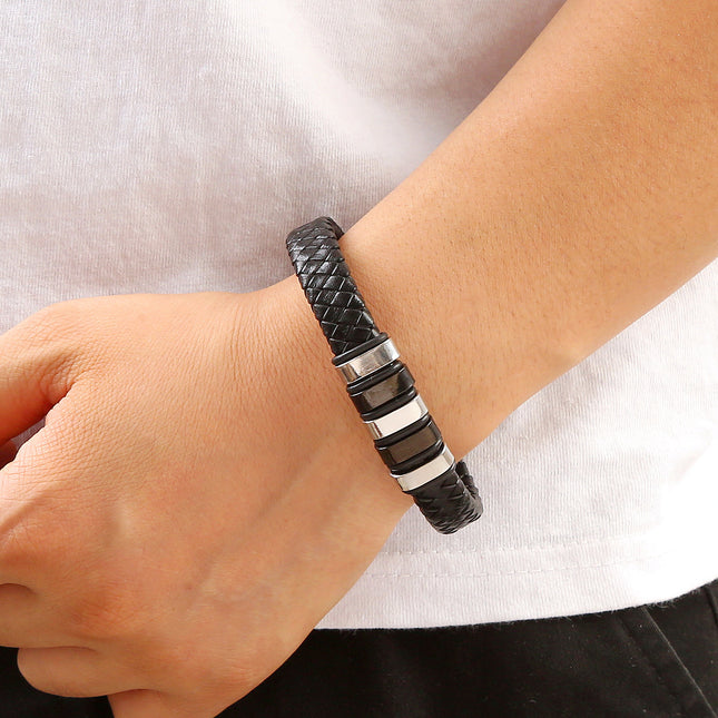 Cross-border new original design trend men's bracelet leather hand-woven stainless steel magnet buckle jewelry wholesale