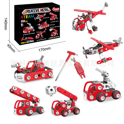 Cross-border metal military aircraft building blocks suit motorcycle fire engineering vehicle children's educational assembled toy model