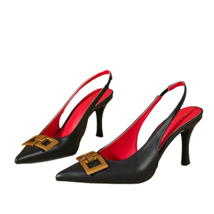 Simple and Casual Summer New High-Heeled Toe-Toe Sandals for Women, New French Pointed-Toe One-Line Shoes with Stiletto Heels and Hollow Backs