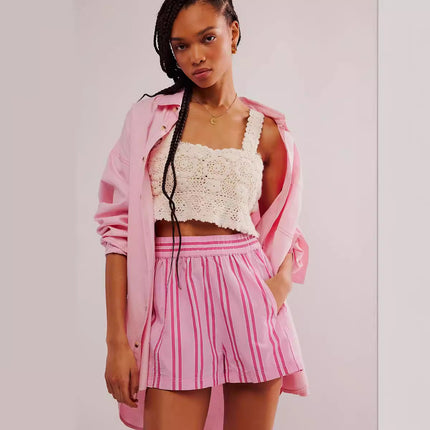 2025 spring and summer European and American new women's shorts fashion striped casual shorts European and American cross-border Y2K women's pants