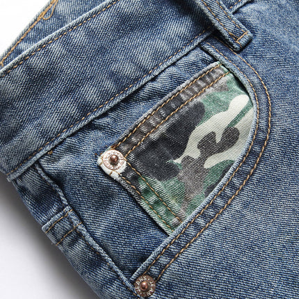 New scraped ripped jeans men's fashion brand thin summer light beggar pants slim blue leggings wholesale
