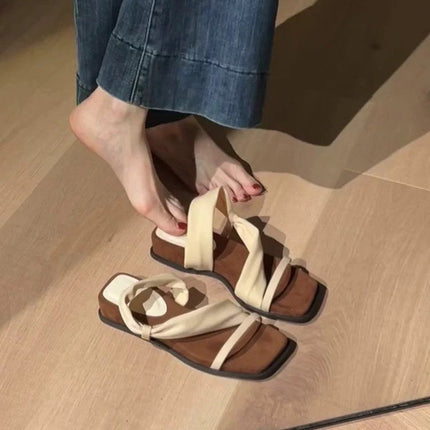 New Ready-Made Thick-Soled Square-Toe One-Line Sandals for Women to Wear Outside, Retro Style with Skirt Sandals, Two-Wear Slippers