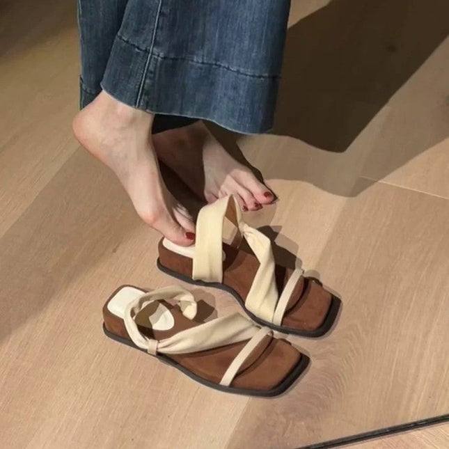 New Ready-Made Thick-Soled Square-Toe One-Line Sandals for Women to Wear Outside, Retro Style with Skirt Sandals, Two-Wear Slippers
