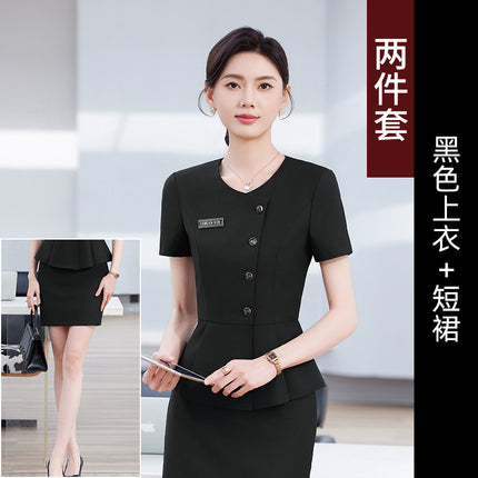 Short-Sleeved Business Suit Suit for Women Summer Temperament Hotel Front Desk Reception Beauty Salon Gold Shop Work Clothes Large Size