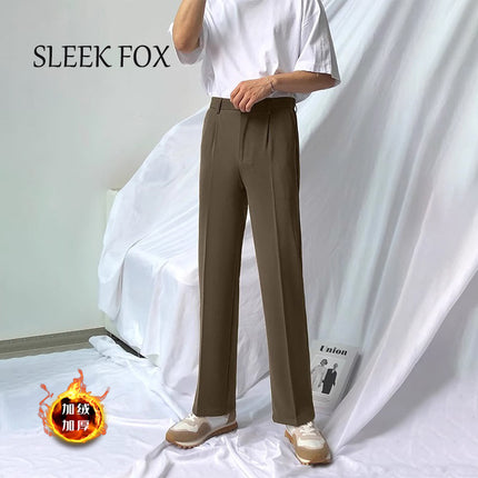 Autumn and Winter Cashmere Straight-Leg Pants for Men, Business Commuting Professional Office Pants, American Retro Loose Dress Pants