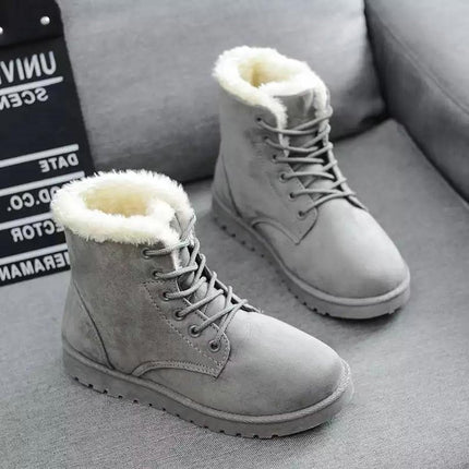 2026 Student Short Boots for Women, New Winter Round-Toe Lace-Up Cotton Shoes, Women's Flat Snow Boots, Fleece-Lined Warm Women's Boots