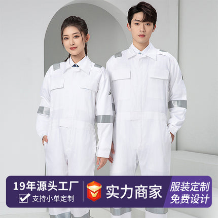 Marine Crew Reflective Strip Pure Cotton Overalls Long-sleeved Men's Summer Wear-resistant Electric Welding Shipyard Workshop Labor Insurance Clothing