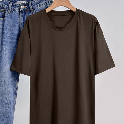 European and American Women's Casual Multi-Color Round Neck Short-Sleeved Light Version Simple Fashion Sports Top Pure Color Loose Light Board T-Shirt