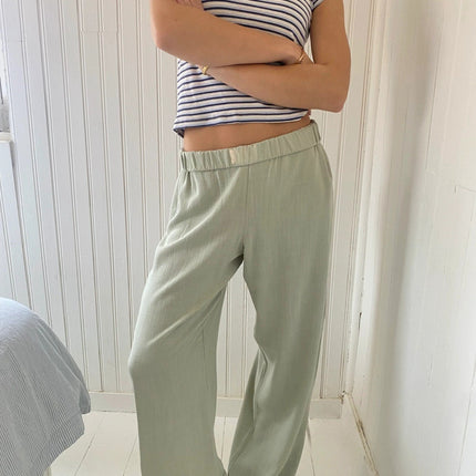 Cross-Border Trade Amazon Ins 2024 Summer Women's Striped Lazy Style High-Waisted Loose Long Pants Casual Versatile