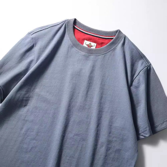 Simple trend 220 grams of technology sanding heavy industry wash cotton solid color round neck pullover base shirt lovers short sleeve