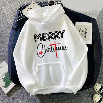 in stock foreign trade cross-border Christmas letters Merry Christmas printed hooded vests European and American autumn and winter men and women