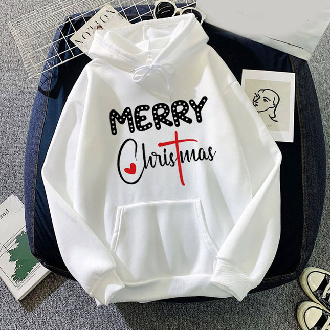 in stock foreign trade cross-border Christmas letters Merry Christmas printed hooded vests European and American autumn and winter men and women