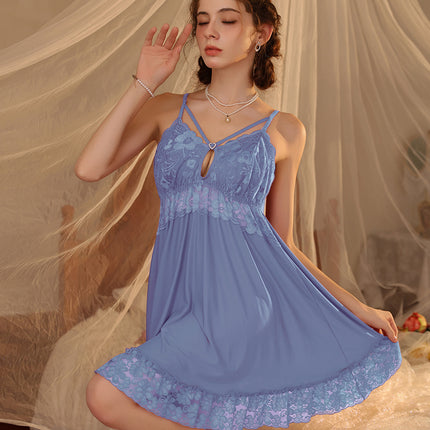 Factory Direct Sales Summer Nightgown, Pajamas, Female Sexy Backless Suspenders, Pure Lust Style Home Clothes Two-Piece Set, One Piece Drop Shipping