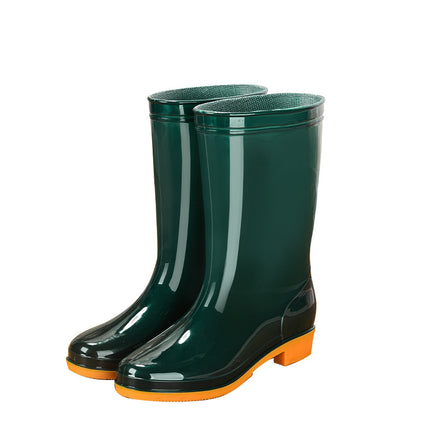 pvc medium-high adult women's rain boots waterproof non-slip women's water shoes outdoor kitchen work warm rain boots wholesale