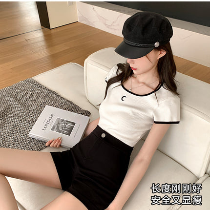 2025 Summer New Style Missing Shorts for Women Korean Style Petite Black Leggings Outerwear Jazz Girl Group