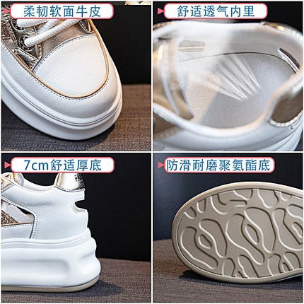Thick-Soled Genuine Leather Hollow-Out Sneakers for Women, 2026 Summer New Arrivals, Height-Increasing Mesh Breathable Sports Casual Sandals