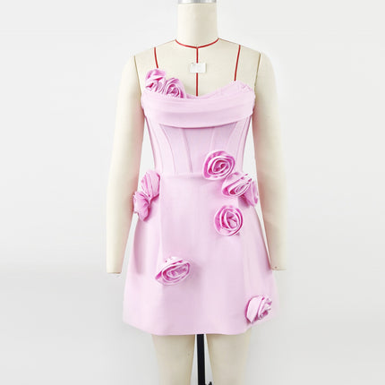 European and American Foreign Trade Women's Dress Three-Dimensional Flower Decoration Tight Tube Top Bandage dress Elegant Wedding Party Short Dress