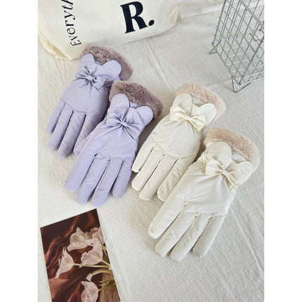 Women's Winter Outdoor Cycling Gloves Fleece-Lined to Heattech Electric Vehicle Waterproof Touch Screen Cute Cotton Gloves Windproof Skiing
