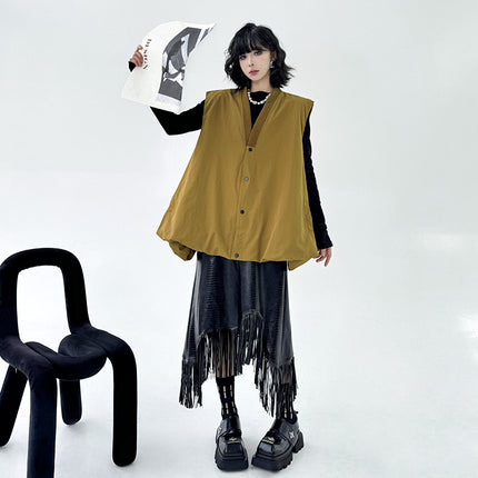 Hong Kong Style Niche Design Bud-Shaped Vest 2025 Spring and Autumn New Fashion Loose Solid Color V-Neck Sleeveless Trench Coat