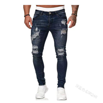 Leggings Slim-fit AliExpress Trendy Foreign Trade Cowboy New wish European and American Leggings Men's Pants with Holes Cross-border Exclusive