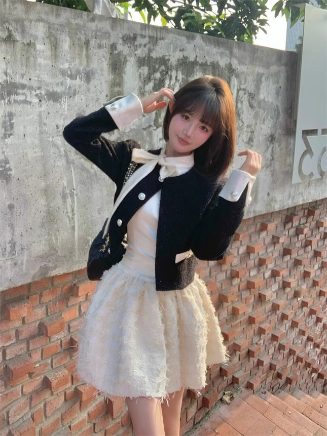 French Rich Family Dirty suit Chanel Style Coat Fluffy Dress High-end Small Dress Two-piece Set Spring and Autumn