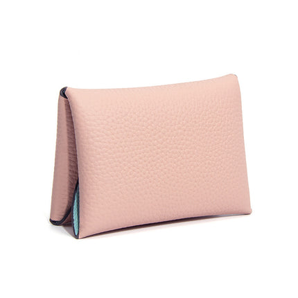 Genuine Leather Cowhide Small Card Holder, Pebbled Card Holder, Coin Purse, Cowhide Multifunctional Buckle, Half-Fold Business Card Holder, Coin Purse