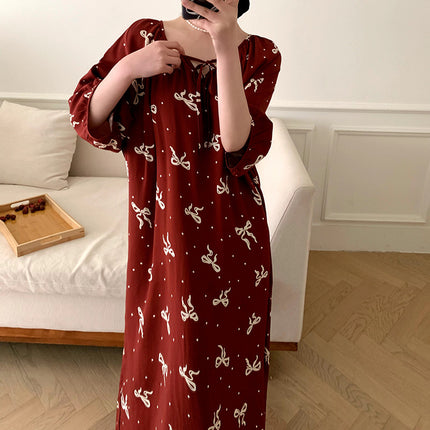 Mishiti Cotton Silk New Chinese Style Short-Sleeved Nightgown for Women, Summer Thin Style, National Style Cotton Silk Home Wear, Can Be Worn Outside