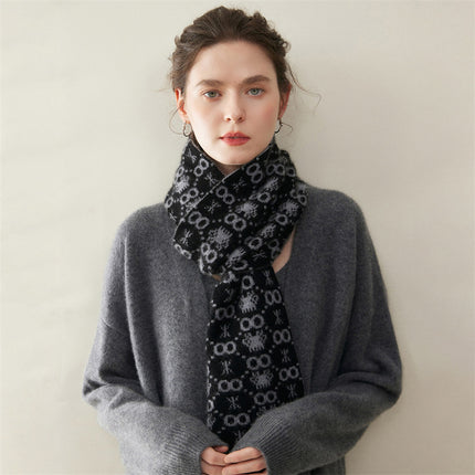 Cashmere Scarf Women's 100% Pure Cashmere Autumn and Winter All-Match Simple Fashion Color Block Warm Knitted Scarf