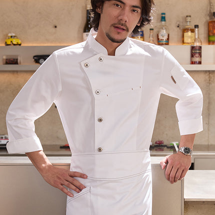 Tesmei Chef Overalls for Men and Women Long-Sleeved Restaurant Catering Baking Kitchen Chef Chef Uniforms Hotel Chef Uniforms Fashion