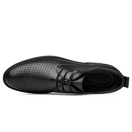 Men's Leather Shoes Summer New Business Casual Dress Shoes Men's Perforated Cowhide Hollow Breathable Black Leather Shoes for Men