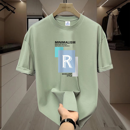 Pure Cotton Short-sleeved T-shirt Men's Round Neck Loose Fashionable Ins Printed Inner Top Men's T-shirt Top Base Shirt