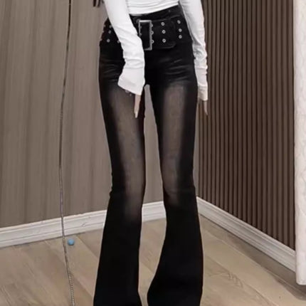 Black Grey Micro-lafayette Jeans Women's Trendy All-match New High Waist Slimming Hip-lifting Belly-tucker Slim-fit Horseshoe Long Pants