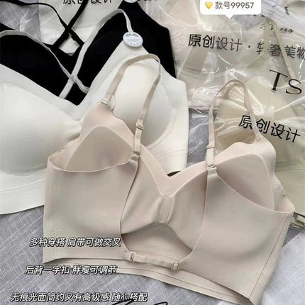 99957# Mori Color Seamless Underwear Women's Small Chest Push-up Anti-sagging Breathable Comfortable Non-rimmed Bra