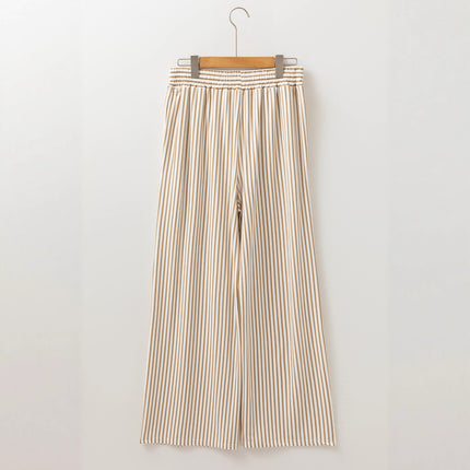 Vintage Striped Wide-Leg Pants for Women, High-Waisted Loose Brushed Trousers, New European and American Cross-Border Women's Fashion