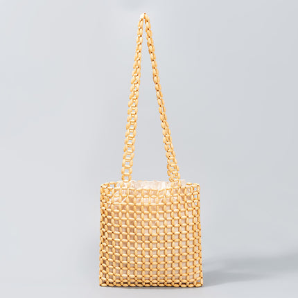 European and American Cross-Border Handmade Wooden Bead Woven Bags for Women Summer Niche Design Shoulder Bag Large Capacity Commuter Bag for Women