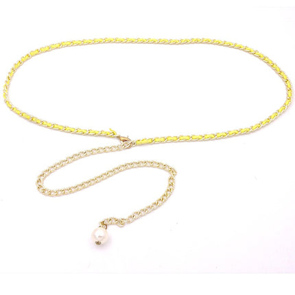 Korean style versatile metal thin waist chain women's skirt decorative pearl belt sweet lady decorative belt