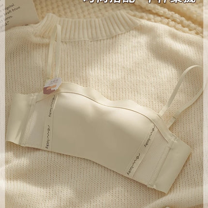 Seamless Intimates Women's Thin Push-Up Strapless Tube Top Bra Without Rims to Control Secondary Breasts and Prevent Sagging Bra Set