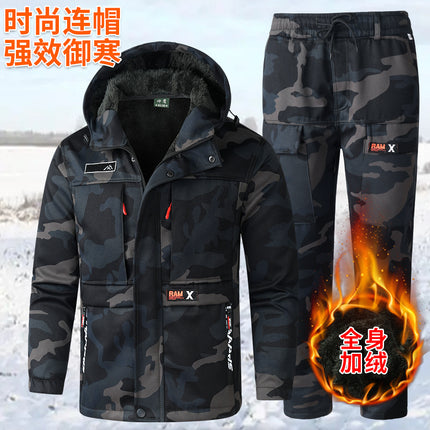 Cashmere Suit Autumn and Winter Men's Work Clothes Thickened Cold-proof Windproof Waterproof Warm Cycling Mountaineering Suit Outdoor