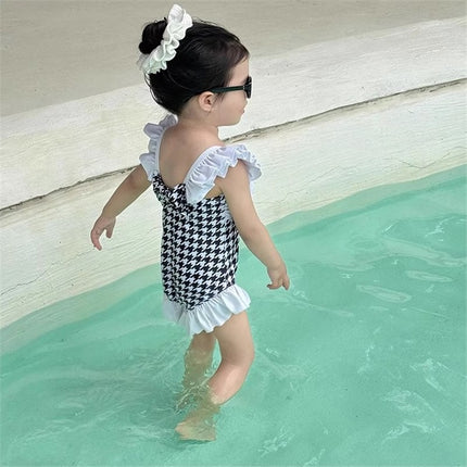 Girls One-Piece Swimsuit 2025 New Summer Fashion Small Flying Sleeve Swimsuit for Kidsren and Middle-Aged Kidsren Kidsren's Bow Swimsuit