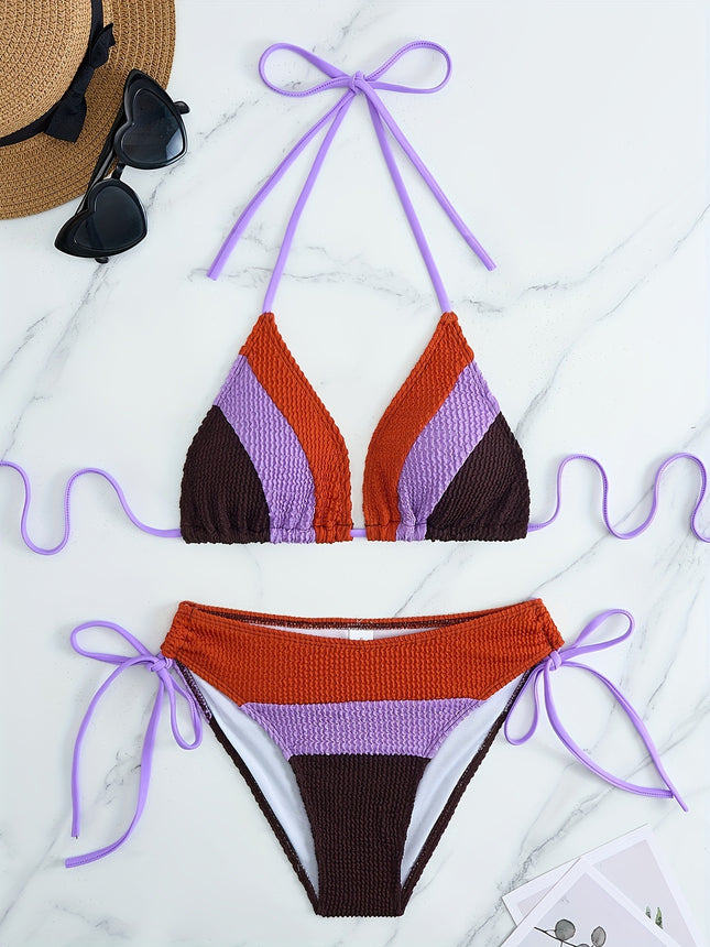 Europe and the United States cross-border new ladies split swimsuit bikini color matching drawstring backless sexy fashion swimsuit bikini