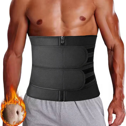 Men's Neoprene Waist Trainer Zipper Double Belly Band Sweat Compression Abdominal Control Shaping Trimmer
