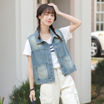 New Korean-style High-end Loose All-match Fashion Trendy Fan Blue Denim Vest for Women