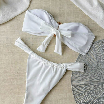 European and American 2025 New Metal Ring Tube Top Bikini Bikini Sexy Solid Color Women's Split Two-piece Set